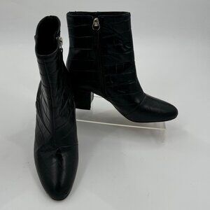 Black Schutz Crocodile-Embossed Leather Ankle Boots Size 8B With Side Zipper